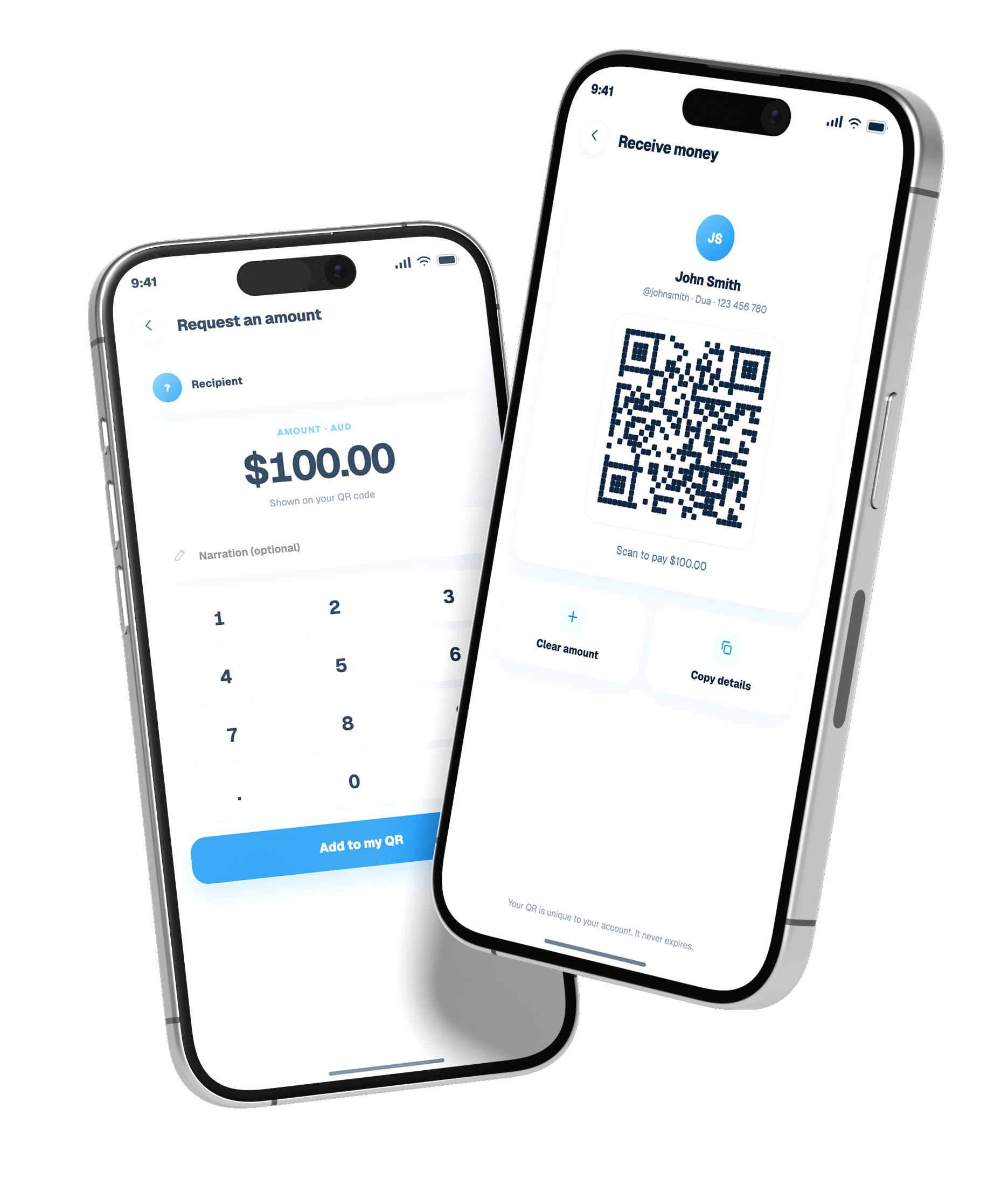 Dua request-an-amount and receive-money screens