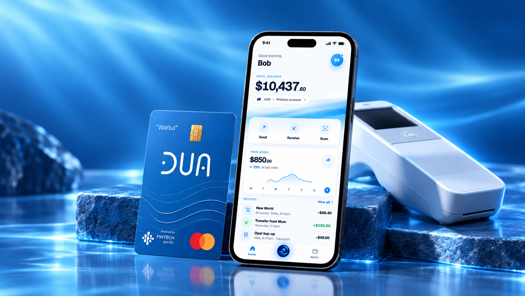 Dua card, wallet app and payment terminal